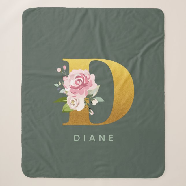 Monogram Personalisierte Imitat Gold Letter D Sherpadecke (Vorderseite)