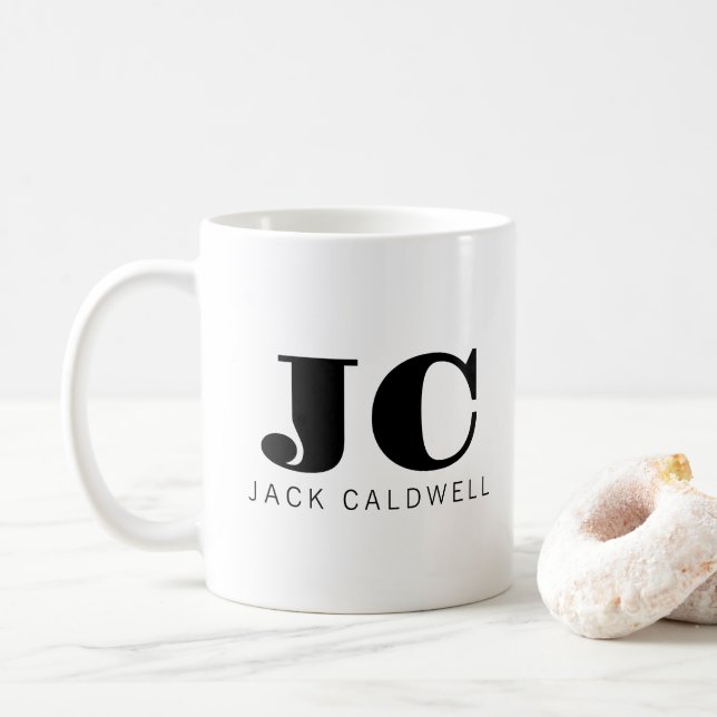 Monogram personalisierte klassische fett Schwarz-w Kaffeetasse (Mit Donut)