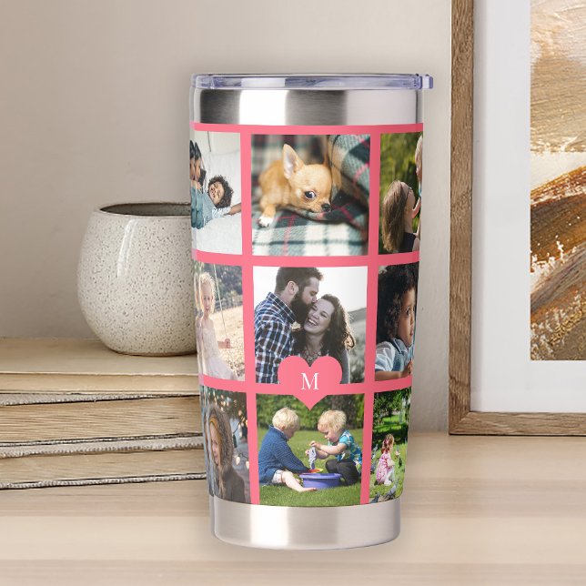 Monogram personalized modern multi photo collage thermobecher (Von Creator hochgeladen)