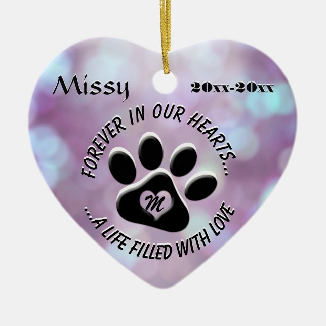 Monogram Pet Memorial Heart Keramik Ornament (Vorne)