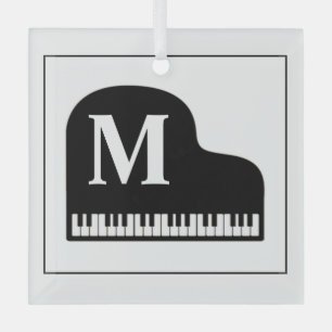 Monogram Pianist aus Schwarz und Weiß Ornament Aus Glas