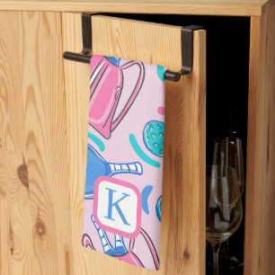 Monogram Pickleball Pink Preppy Geschirrtuch