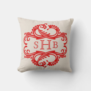Monogram-Pillow Red Chic Damask Monogram Kissen