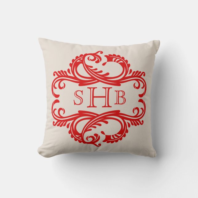 Monogram-Pillow Red Chic Damask Monogram Kissen (Vorderseite)