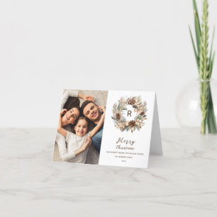 Monogram Pinecone Winter Kranz Weihnachtsfest Foto Feiertagskarte