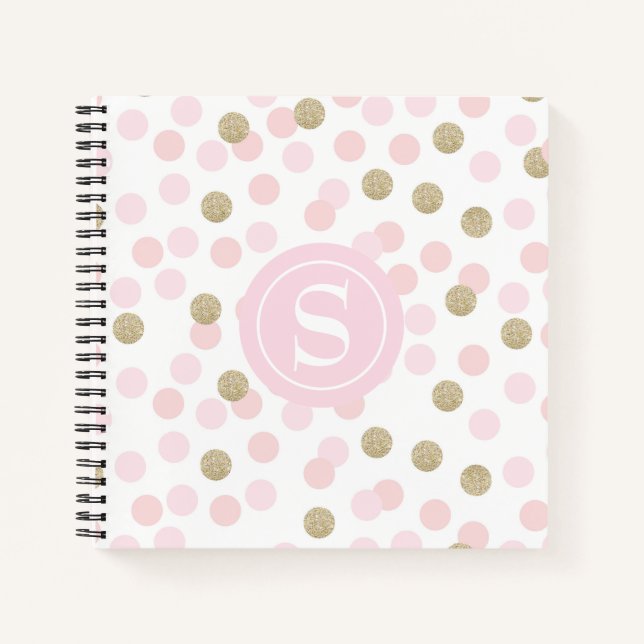 Monogram Pink and Imitate Gold Glitzer Muster Notizbuch (Vorderseite)