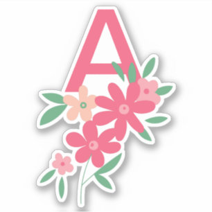 Monogram Pink Aquamarin Dainty Illustrierte Blume Aufkleber