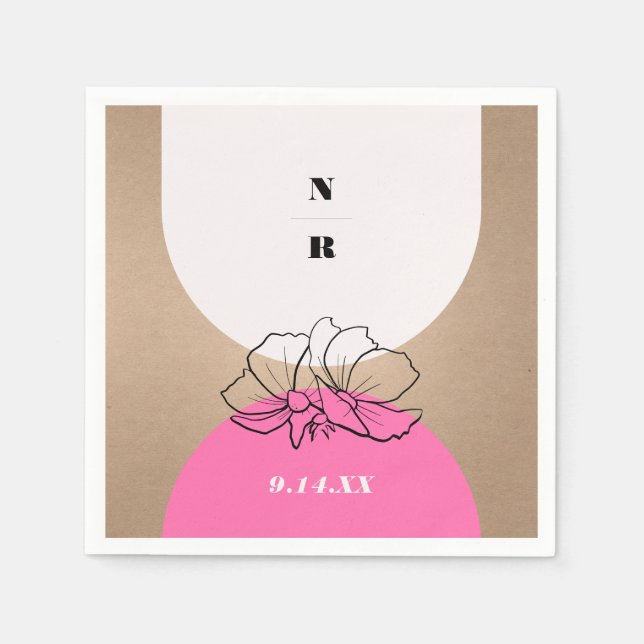 Monogram Pink Arch Floral Wedding Serviette (Vorderseite)