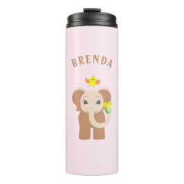 Monogram Pink Baby Elephant Bird Yellow Blume Thermosbecher