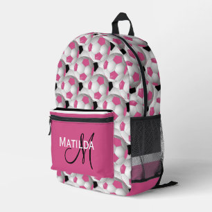 Monogram Pink Black Soccer Ball Pattern Bedruckter Rucksack