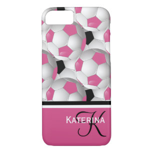 Monogram Pink Black Soccer Ball Pattern iPhone 8/7 Hülle