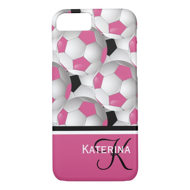 Monogram Pink Black Soccer Ball Pattern Case-Mate iPhone Hülle (Rückseite)