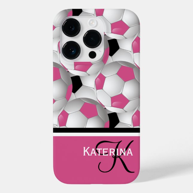Monogram Pink Black Soccer Ball Pattern Case-Mate iPhone Hülle (Rückseite)