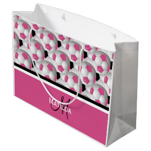 Monogram Pink Black Soccer Ball Pattern Große Geschenktüte