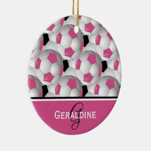 Monogram Pink Black Soccer Ball Pattern Keramikornament
