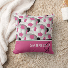 Monogram Pink Black Soccer Ball Pattern Kissen