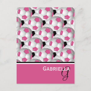 Monogram Pink Black Soccer Ball Pattern Postkarte