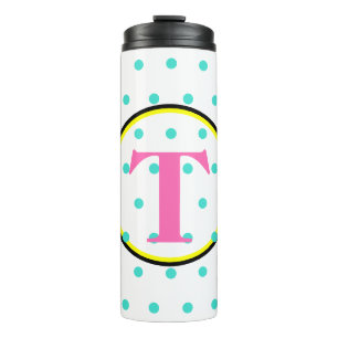 Monogram Pink Black Turquoise Punkte Thermosbecher