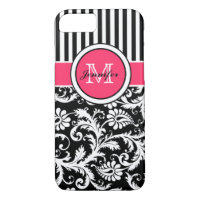 Monogram Pink Black White Striped Damask iPhone 77