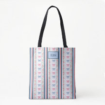 Monogram Pink Blue Coquette Bow Striped Trendy