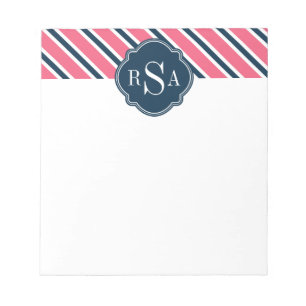 Monogram Pink Blue White Stripe Muster Notizblock