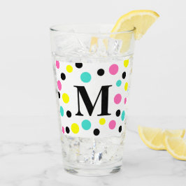 Monogram Pink Blue Yellow Polka Dots Glas