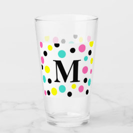 Monogram Pink Blue Yellow Polka Dots Glas