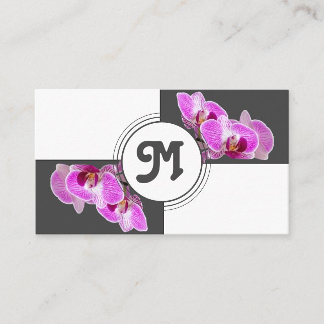 Monogram, pink Blume Florist, elegante weiße Flies Visitenkarte (Vorderseite)