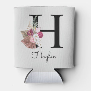 Monogram Pink Boho Girly Floral Initial H Dosenkühler