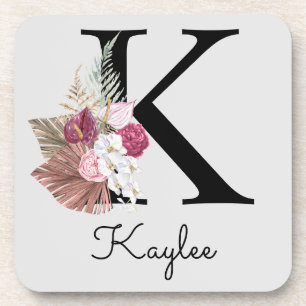 Monogram Pink Boho Girly Floral Initial K Getränkeuntersetzer
