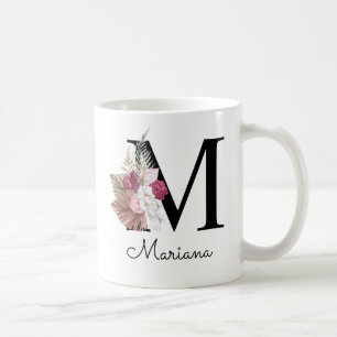 Monogram Pink Boho Girly Floral Initial M Kaffeetasse