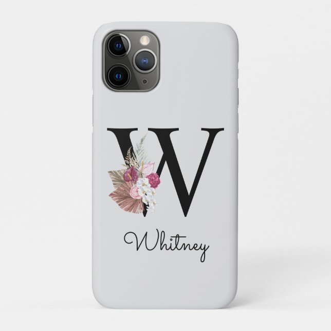 Monogram Pink Boho Girly Floral Initial W Case-Mate iPhone Hülle (Rückseite)