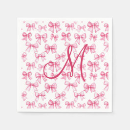 Monogram Pink Bow Coquette Ästhetische Babydusche Serviette