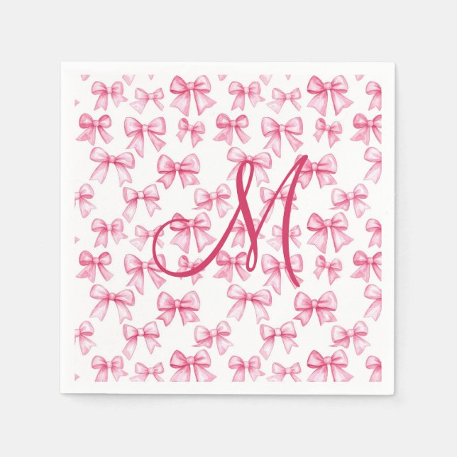 Monogram Pink Bow Coquette Ästhetische Babydusche Serviette (Vorderseite)