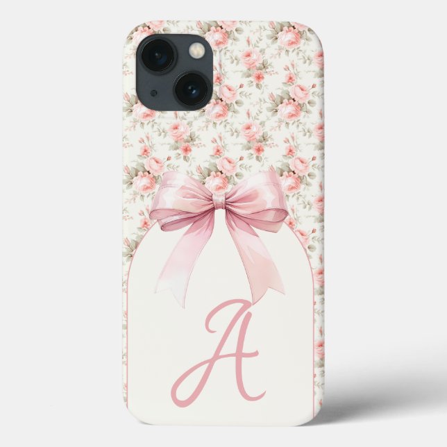 Monogram Pink Bow Coquette Case-Mate iPhone Hülle (Rückseite)