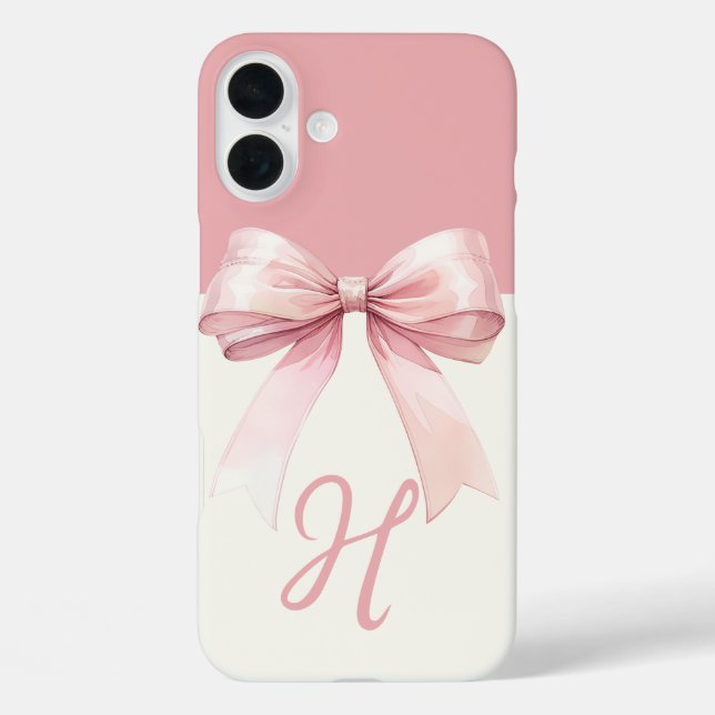 Monogram Pink Bow Coquette iPhone 16 Plus Hülle (Rückseite)