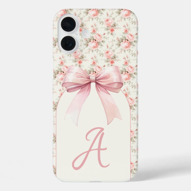 Monogram Pink Bow Coquette iPhone 16 Plus Hülle (Rückseite)