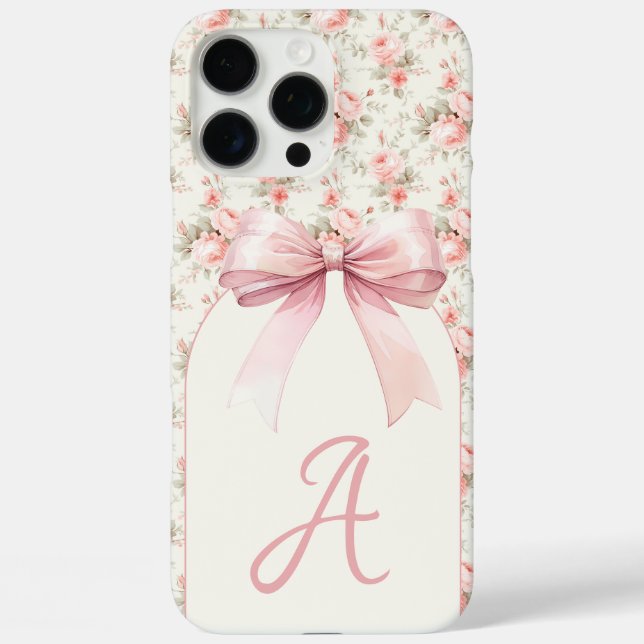 Monogram Pink Bow Coquette iPhone 16 Pro Max Hülle (Rückseite)