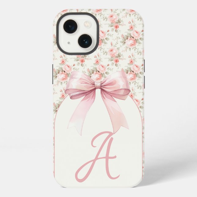Monogram Pink Bow Coquette iPhone Hülle (Rückseite)
