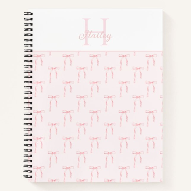 Monogram Pink Bow Notizbuch (Vorderseite)
