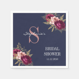Monogram Pink Burgundy Gold Floral Brautparty Serviette