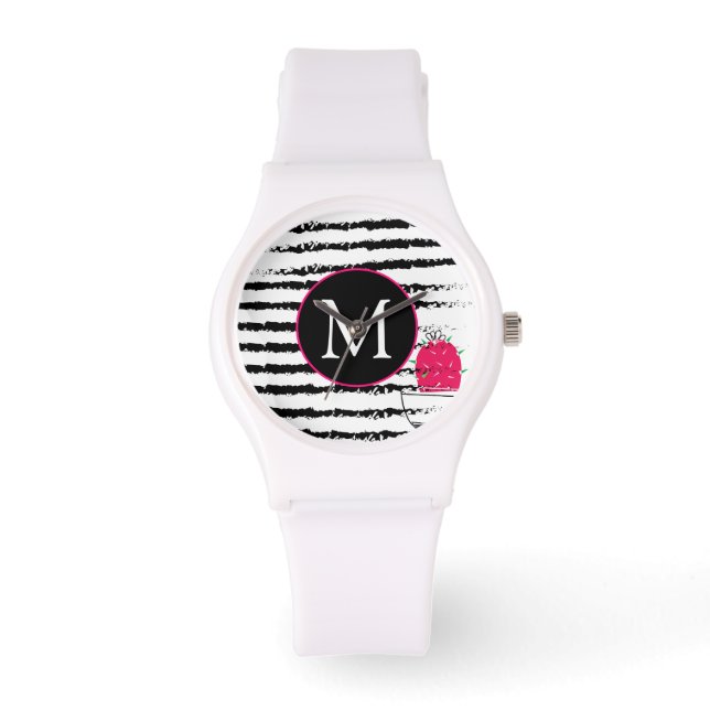 Monogram Pink Cactus pattern Armbanduhr (Vorderseite)