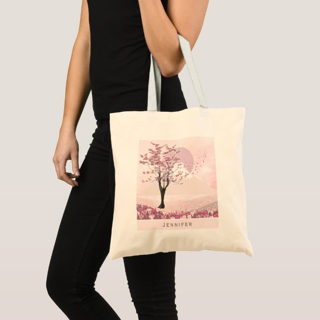 Monogram Pink Cherry Blossom Tote Bag Tragetasche (Vorderseite (Produkt))