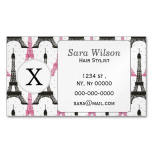 Monogram Pink Chic Eiffelturm-Muster Magnetische Visitenkarte