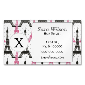 Monogram Pink Chic Eiffelturm-Muster Magnetische Visitenkarte