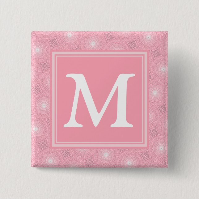 Monogram pink circles pattern button (Vorderseite)