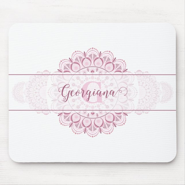 Monogram Pink Confetti Lace Ornamental Mandala Mousepad (Vorne)
