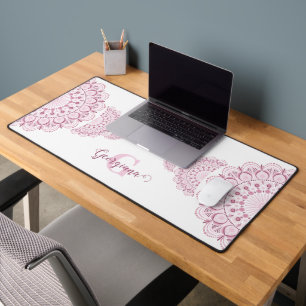 Monogram Pink Confetti Lace Ornamental Mandala Schreibtischunterlage