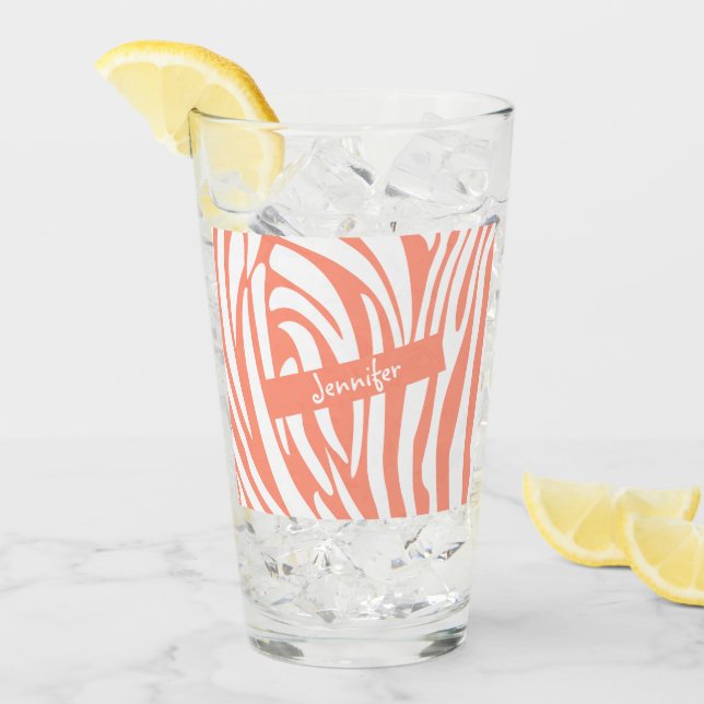 Monogram Pink Corp Striped Zebra Muster Trendy Glas (Vorderseite Ice)