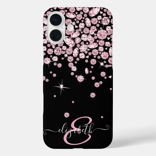 Monogram Pink Diamond Jewels iPhone 16 Plus Hülle (Rückseite)